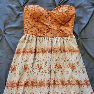 Floral Two Tone Strapless Dress